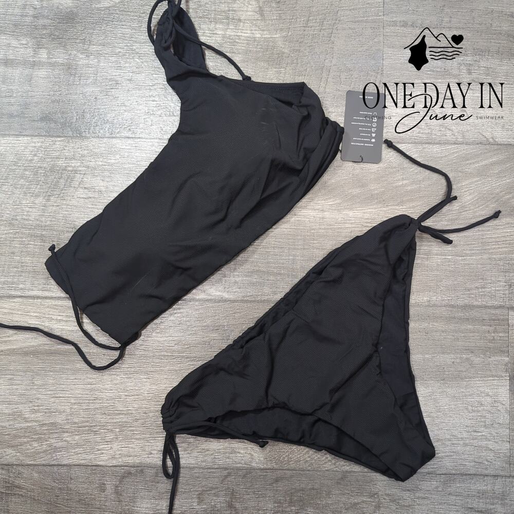 Zuobango One Shoulder Ribbed Tie Side Bikini Swimsuit Size XL